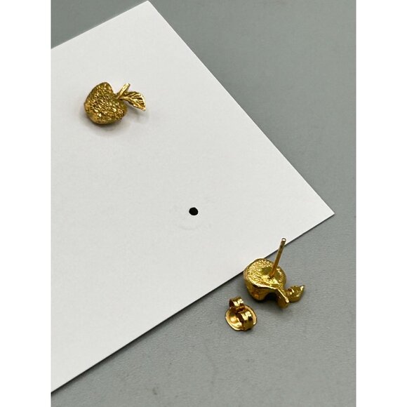Vintage Gold Tone Apple Stud Earrings Pierced Textured Design Fruit Jewelry - Picture 6 of 7